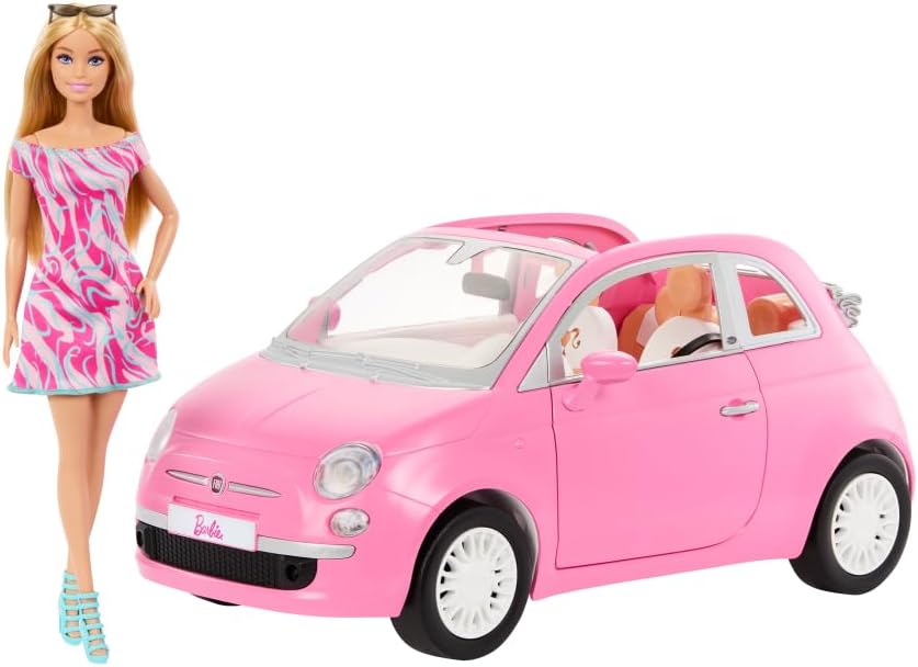 Mattel - Barbie Fiat 500 Rosa Cabrio con Bambola FuturArt Pozzuoli